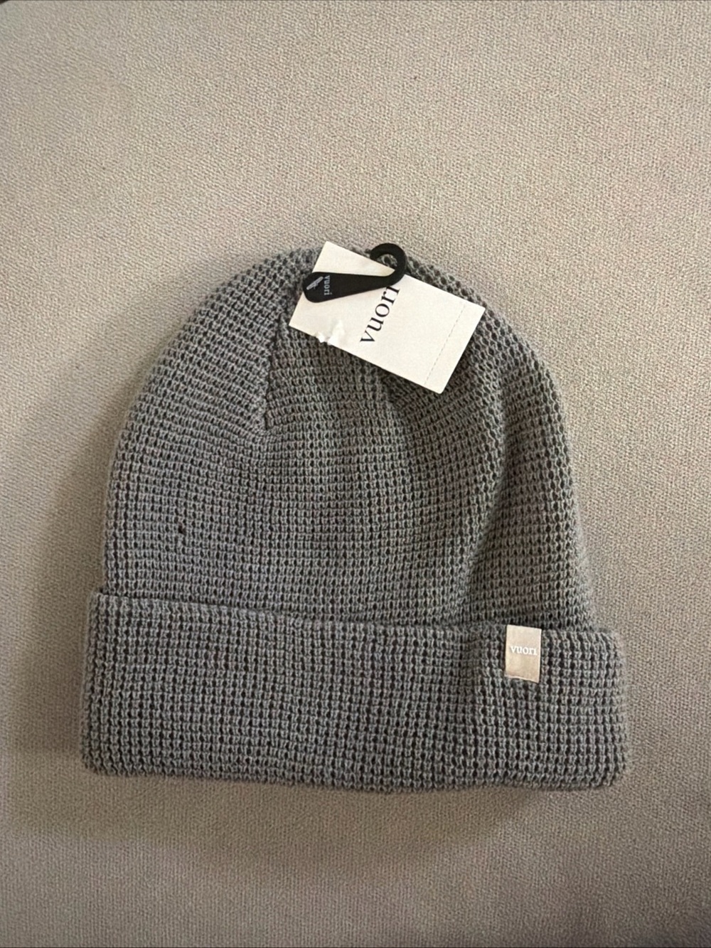 Vuori Olive Gray Knit Waffle Beanie